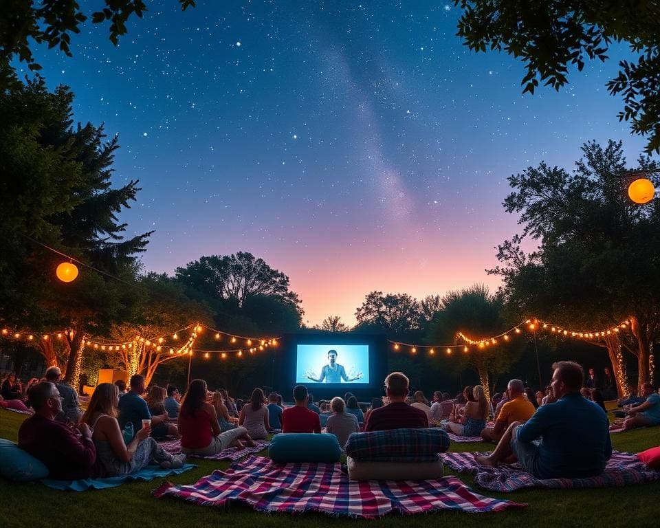 Bioscoopuitje naar een openluchtvertoning met zomerse vibes