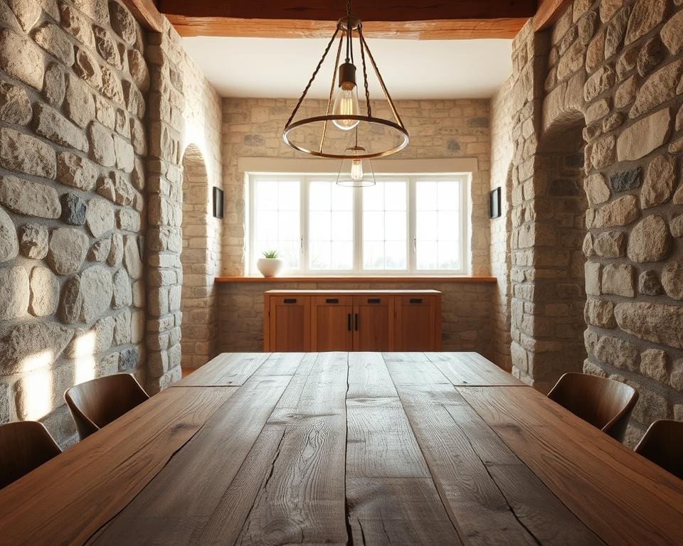 Steen en hout interieur